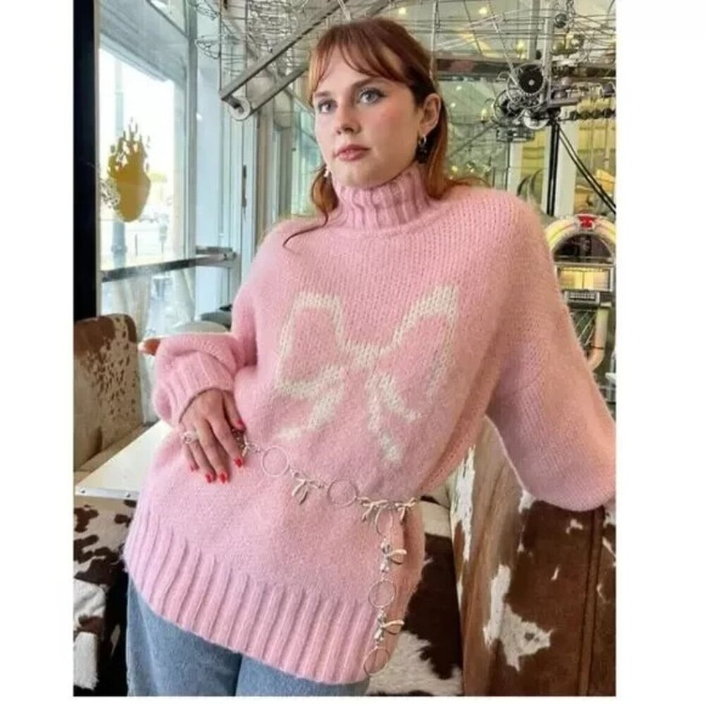Lisa Says Gah Baby Pink Cece Turtleneck Bow Sweater XL 2X XXL Plus Size